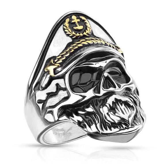 Stainless steel captain skull ring size 9 - Picture 1 of 1